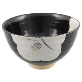 Seto Ware 伍 Spring Kiln Rice Bowl Large 天目 Camellias (Black) 127 – 0035