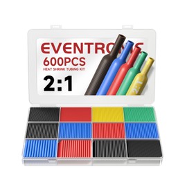 Eventronic 600PCS Heat Shrink Tubing 2:1, Electrical Wire Cable Wrap Assortment Electric Insulation Heat Shrink Tube Kit with Box(5 colors/12 Sizes), Black, Red, Blue, Yellow, Green