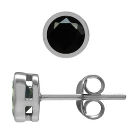Silvershake Petite 5 mm Round Natural Black Onyx 925 Sterling Silver Bezel Set Stud Earrings