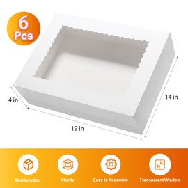 Wowxyz 19x14x4 Inches Cake Boxes 6pcs Rectangle Half Sheet 1/2 Sheet Bakery Boxes with Window - Donuts, Pastry Baking Cake, Pie White Cardboard Treat Packaging