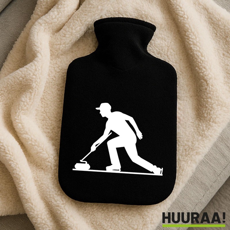 Huuraa Wärmflasche Curling Silhouette Geschenk 1,8 Liter Black Classic Veloursbezug