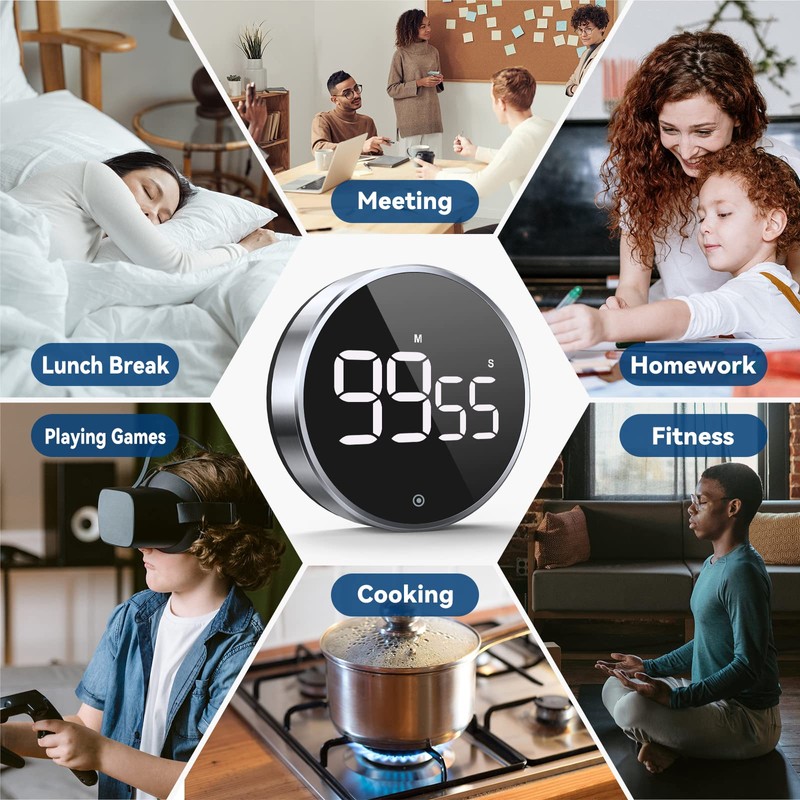 Digital Kitchen Timer, 3.8'' Large LED Display Countdown Countup Timer,