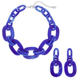 Bocar Acrylic Chunky Statement Necklace for Women Cube Link Chain Collar Necklace and Hoop Earrings Costome Jewelry Set (NK-10667-Royalblue)