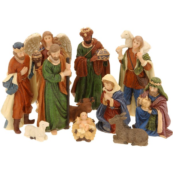 Spetebo Hand-Painted Christmas Nativity Scene Figures Set of 11 - Size M / 2.5 cm to 9 cm - 11 Detailed Nativity Scene Figures - Christmas Table Decoration Nativity Accessories