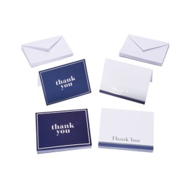 American Greetings Thank You Cards with Envelopes, Blue and White (50-Count)