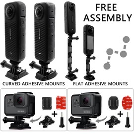 Flexible Adhesive Mount with Go pro Extension Arm for Insta 360 X4 X3 X2 X RS R, Helmet Sticky Mounts Buckle Mount Screw Accessory Kit Compatible with GoPro Hero 12 and DJI Osmo Pocket Action Cameras