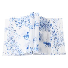 200pcs Floral Food Wax Paper, 8.27x9.84in Greaseproof Chinoiserie Flowers and Birds Food Wrapping Paper Sheets Basket Liners for Outdoor Picnic Party or Kitchen Supplies (Blue)