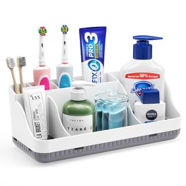 Toothbrush Holders for Bathrooms, 7 Slots Detachable Anti-Slip Bathrooms Counter Organizer and Storage, Electric Toothbrush and Toothpaste Holder Vanity Organizer, Storage Accessories for Adults Kids