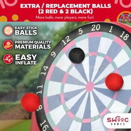 SWOOC Games - Replacement Balls for Giant Kick Darts - 2 Red and 2 Black (7-inch) - Inflatable Easy-Stick Balls - Giant Outdoor Games - Soccer Games - Giant Yard Games - Inflatable Soccer Dart Board