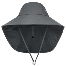 KIRAAT Kids Sun Hat UPF50+ Summer Beach Play Sun Protection Hats with Neck Flap for Ages 4~13 Girls Boys (CA/US, Alpha, One Size, Dark Gray)