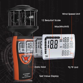 GOYERRNES Handheld Cup Anemometer with Compass, 360° Wind Measuring Digital Air Wind Speed Meter, 93MPH Wind Speed Measuring Device Gauges for Outdoor Sailing HVAC Golf Shooting