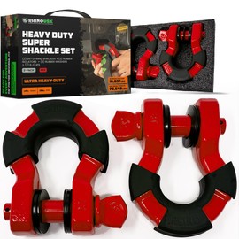 Rhino USA Super D Ring Shackles (2-Pack) - 70,548lb Break Strength – Heavy Duty 3/4" Clevis Shackle with 7/8 Pin for Towing & Off-Road Use - Pairs with Tow Strap for Vehicle Recovery (Red)