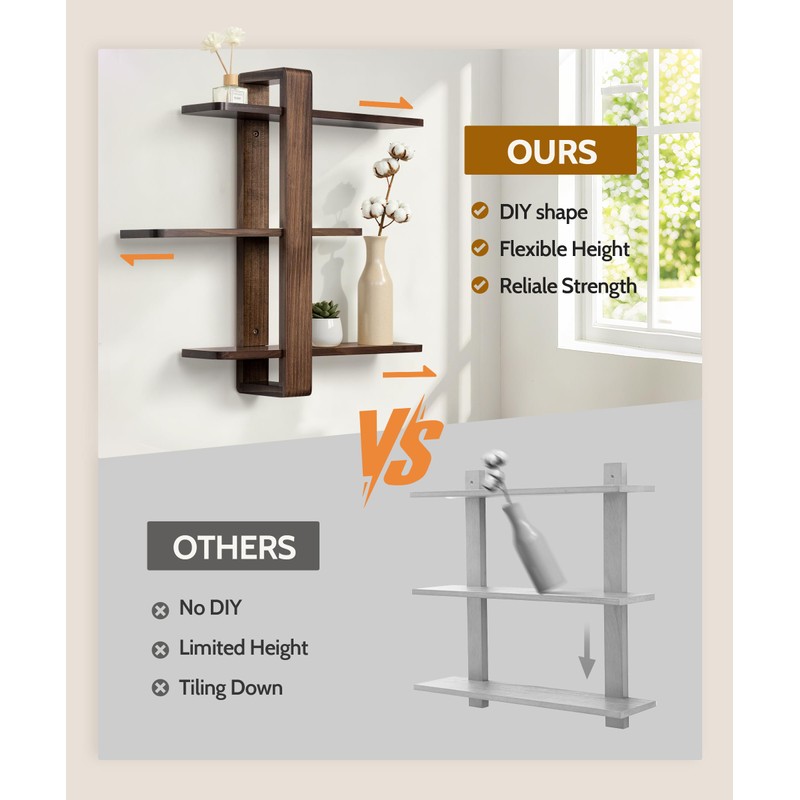 SUMGAR Floating Shelves for Wall Walnut Mounted Shelf Unit for