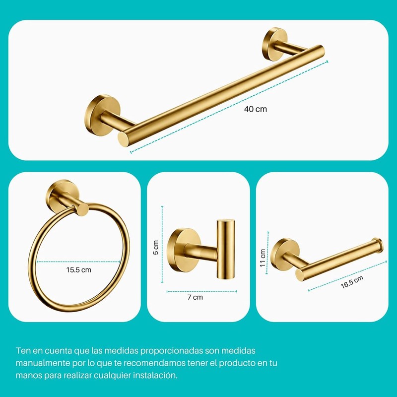 Juego de accesorios para baño 4 piezas – Acabado dorado,