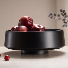 IVE Design XL Black Fruit Bowl for Kitchen Counter, 14.2-inch Diameter Large Wooden Fruit Bowl, Natural Wood, Black Decorative Bowl Fruit Holder Fruit Basket for Kitchen