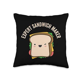 Expert Sandwich Maker Sammich Lover Bread Fixings Expert Maker Sandwiches Fan Foodie Hoagie Deli Meat Throw Pillow, 16x16, Multicolor