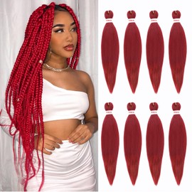 AIBEISI Prestretched Braiding Hair - 28 Inch 8 Packs Natural Red Super Long Braiding Hair Prestretched For Twist or Box Braids, Yaki Texture Hot For Women For Hot Water Setting (28 Inch, 900-8P)