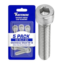 1/2-13 x 1-3/4 Socket Head Cap Screws, Full Thread, Allen Socket Drive, Stainless Steel 18-8, Bright Finish, Quantity 5 Pieces by Fastenere