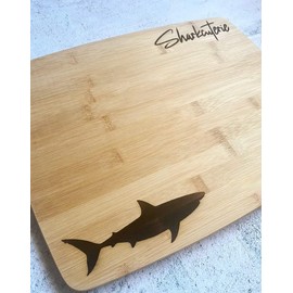 8" x 10" Sharkcuterie Board, Bamboo Cutting Board, Custom Bamboo Cutting Board, Engraved Cutting Board, Funny Cutting Board, Gift Idea, Shark Theme