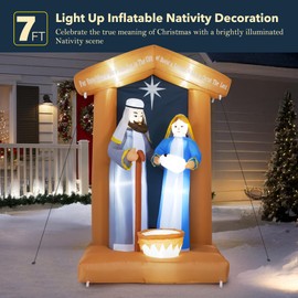 7 FT Christmas Inflatables Nativity Scene Outdoor Decorations, Christmas Blow Up Yard Decorations Nativity Sets for Garden Lawn Xmas Decor