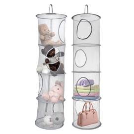 2pcs Hanging Toy Storage Net 4Tier Hanging Mesh Storage Bag Teddy Hanging Toy Storage Foldable Soft Toy Storage Soft Toy Storage Teddy Storage Cuddly Toy Storage for Soft Toys Clothes Sundries(Gray)