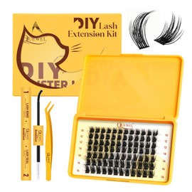 QUEWEL 84 Pieces Lash Clusters Kit 10-16 mm Cat Eye Eyelash Clusters Set, Fluffy Lashes with Lash Bond and Seal Lash Tweezers for Beginners (Cat-Kit-D)