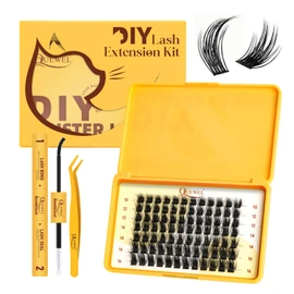 QUEWEL 84 Pieces Lash Clusters Kit 10-16 mm Cat Eye Eyelash Clusters Set, Fluffy Lashes with Lash Bond and Seal Lash Tweezers for Beginners (Cat-Kit-D)