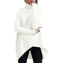 ANRABESS Women's Oversized Long Sleeve Turtleneck Sweater Pullover Jumper Tops White
