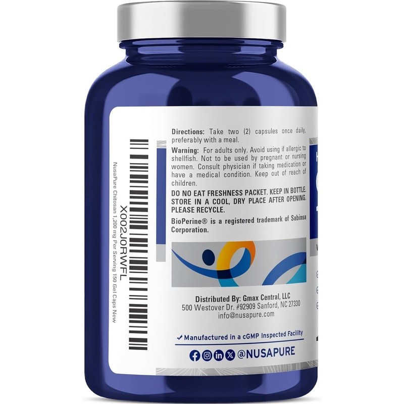 누사퓨어 키토산 1200mg + 바이오페린 캡슐 150정 Nusa Pure Chitosan