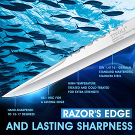 TIVOLI Upgraded Filet Knife 8.5 inch，Boning Knife for Meat Cutting,Razor Sharp Blade for Trimming Fish,German Stainless Steel with Ergonomic Handle for Kitchen Outdoor BBQ,Ideal Gift