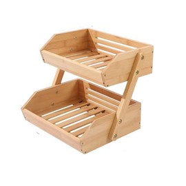 FUKWUNTO Fruit Basket Bamboo 3 layer drainage rack, Double-layer Assembled fruit tray, three-layer kitchen Vegetables Bread Snacks Storage Rack (2 layer)