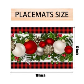 Linen Red and Black Buffalo Check Plaid Christmas Placemats Set of 4 Farmhouse Winter Christmas Xmas Holiday Home Kitchen Table Decorations