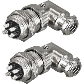 RUNCCI-YUN GX16 4-Pin Aviation Plug, 90 Degree Right Angle Metal Aviation Plug, GX16 Male Female Connector 4-Pin Panel Mounting Cable Connector, Pack of 2