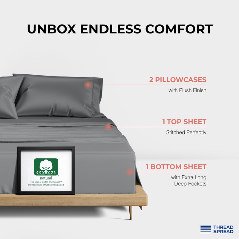 THREAD SPREAD 100% Egyptian Cotton Sheets Queen Size - 1200