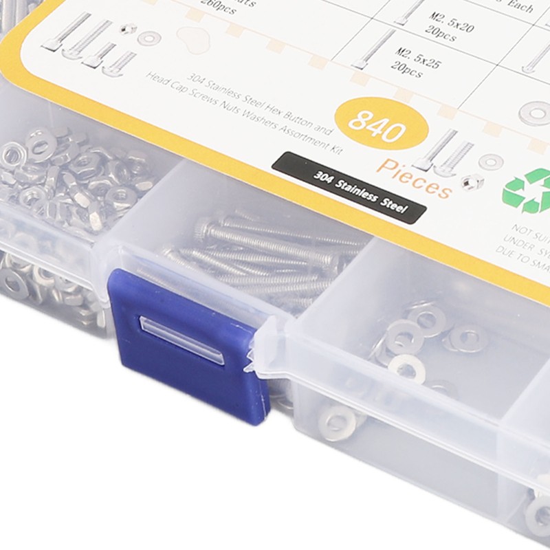 840Pcs Bolts Nuts Assortment Kit Metric M2.5 Assorted Cap Hex