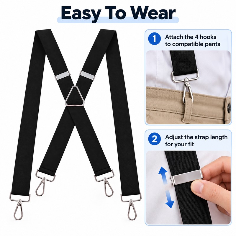 Heavy Duty X-Back Suspenders for Men – Adjustable Elastic Straps