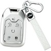 Soft TPU 6-Button for Chevy Key Fob Cover for Suburban Tahoe GMC Sierra 1500 2500HD 3500HD 2015 2016 2017 2018 2019 2020 2021 2022 2023 2024 2025, Silver