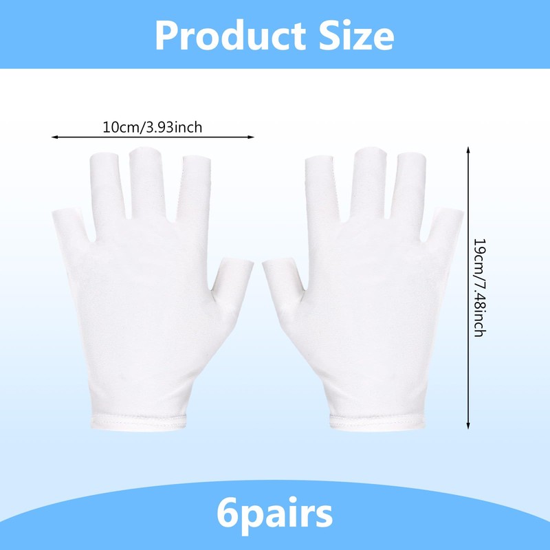 6 Pairs Moisturizing White Cotton Fingerless Gloves for Women