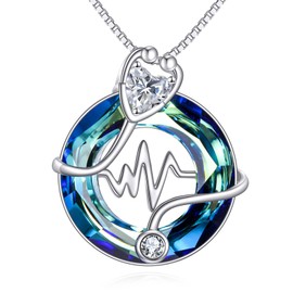 TOUPOP Nurse Gifts for Women Sterling Silver Birthstone Stethoscope Pendant Necklace with Crystal Nurses Day Graduation Medical Jewelry for Doctor Christmas Gifts(04-April-Created Diamond)