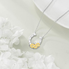 VONALA Horseshoe Necklace for Women 925 Sterling Silver Sunflower Horseshoe Pendant Lucky HorseJewelry Gifts for Women Lover Wife