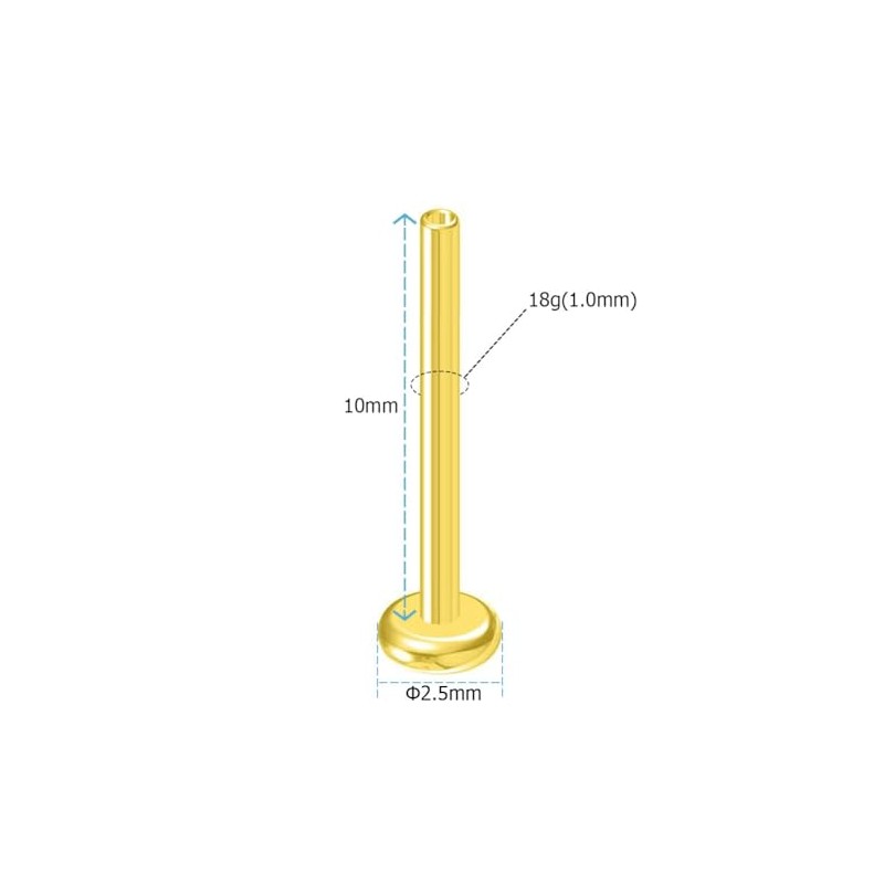 NewkeepsR 18G×10mm Gold Plated Threadless Flat Back Labret Stud Post