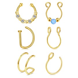 VFUN Opal Fake Nose Rings Double Fake Septum Piercing Fake Lip Labret Studs Non Piercing Nose Rings Hoop