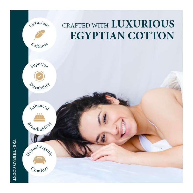 Ashton Sheets 100% Egyptian Cotton Sheets Queen Size - 1500