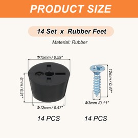 PATIKIL 14 Set Rubber Feet, 15x12x8mm Cutting Board Feet Non Slip Bumpers 3mm Screw on Rubber Feet Round Black Pads for Electronics Furniture Cutting Board Chairs Cabinet Sofa Speaker