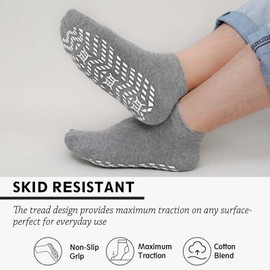 ZAKASA Non Slip Grip Socks for Men Non Skid Grippy Socks Anti Slip Gripper Socks for Elderly Hospital Yoga, Grey-4 Pack, 11-13