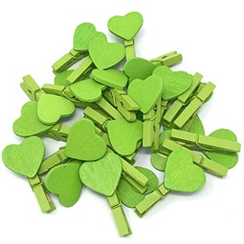 30mm Green Mini Clothes Pegs with Matching 18mm Green Hearts Craft For Shabby Chic Wedding (10)