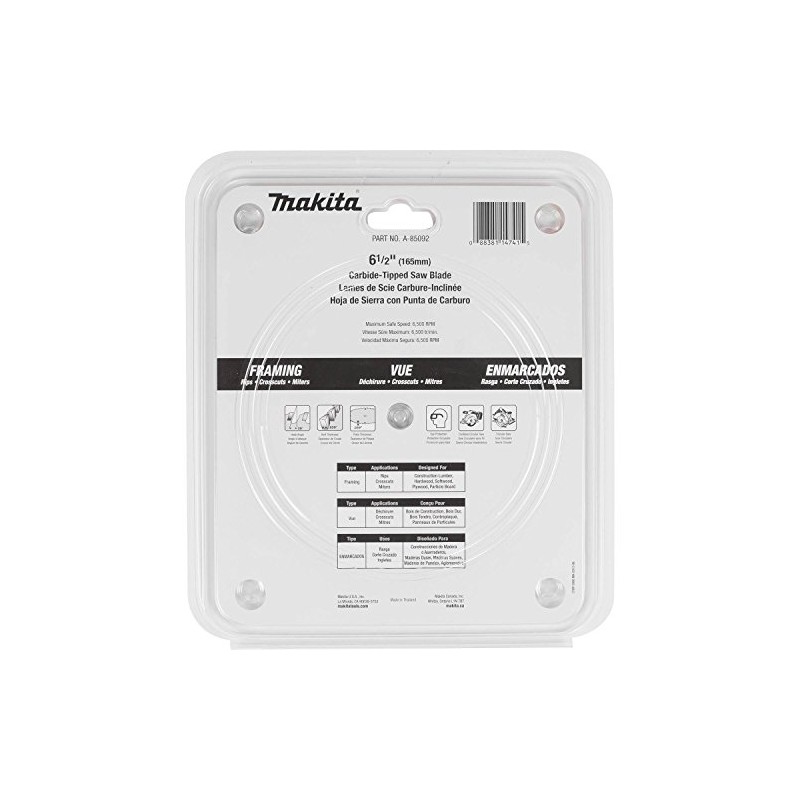 Makita A-85092 6-1/2" 24T Carbide-Tipped Circular Saw Blade, General Purpose