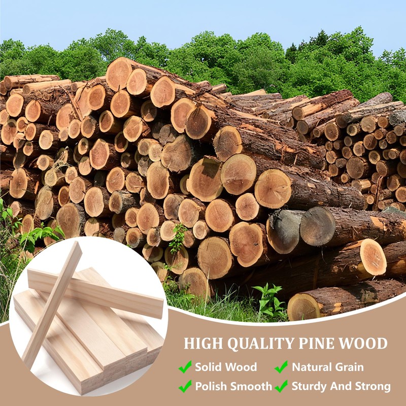 Wood Strips Slats Wooden Dowels for Crafts 3 × 25