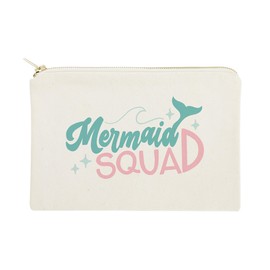 The Cotton & Canvas Co. Mermaid Squad Cotton Canvas Cosmetic Bag, Toiletry Bag and Travel Makeup Pouch, Summer, Beach, Bridesmaid, Gift for Her, Wedding, Vacation