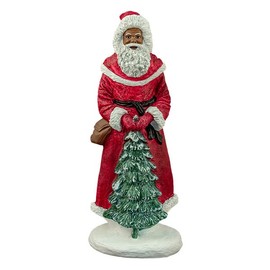 Ebony Treasures Black Santa with Christmas Tree Collectible Figurine, 10" Tall